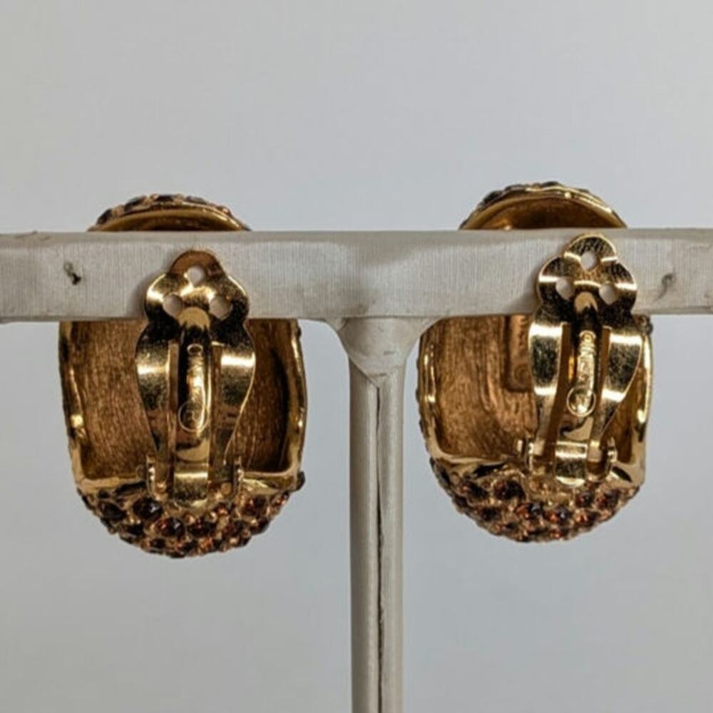 Ciner Vintage Dome Pave Rhinestone Crystal Chocolate Brown Clip Earrings Large - Picture 4 of 10